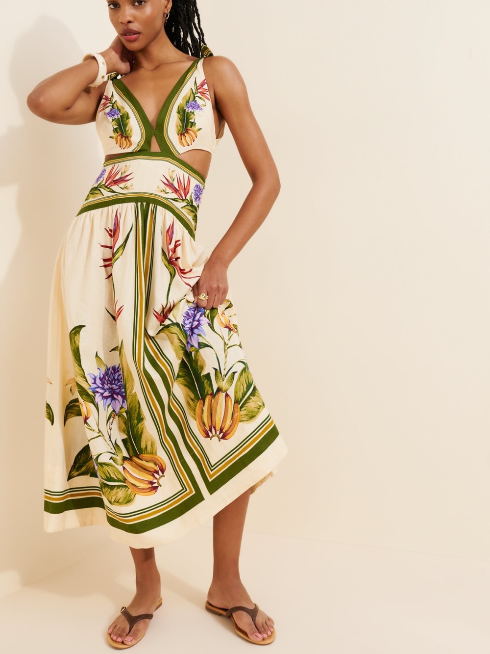 Farm Rio Tropical Scarf Sand Maxi Dress